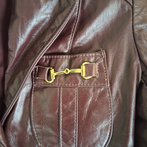 Vintage Burgundy Genuine Leather Blazer Jacket XS SMALL - Picture 3 of 10